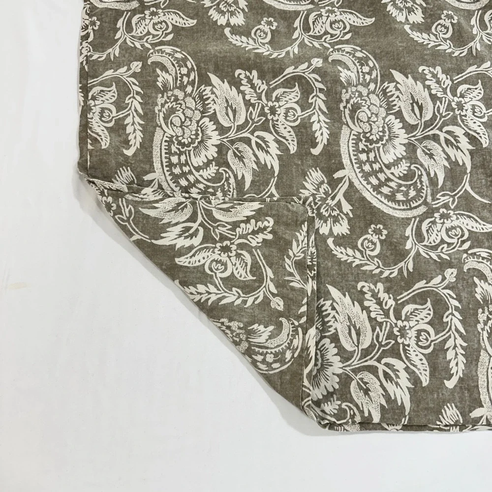 Pottery Barn Euro Sham 25x25 Olive Green Tan Linen Cotton Paisley Floral Print